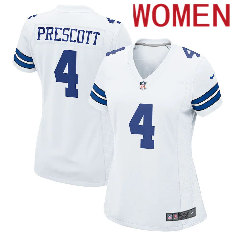 Women Dallas Cowboys 4 Dak Prescott Nike White Team Game NFL Jersey
